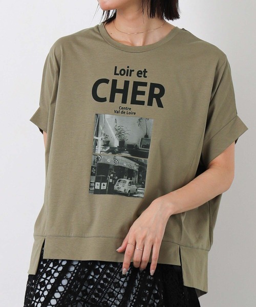 Gready Brilliant(グレディブリリアン)の「CHERフォトワイドフレンチスリーブ(Tシャツ/カットソー・レディース・ライトカーキ/オフホワイト・FREE)」の2枚目の写真