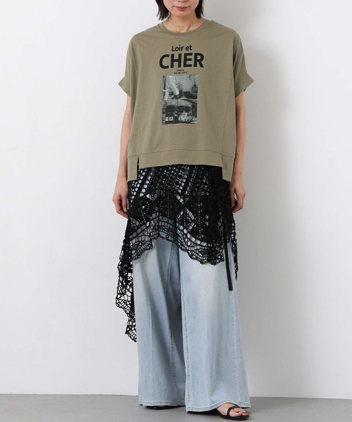 Gready Brilliant(グレディブリリアン)の「CHERフォトワイドフレンチスリーブ(Tシャツ/カットソー・レディース・ライトカーキ/オフホワイト・FREE)」の3枚目の写真