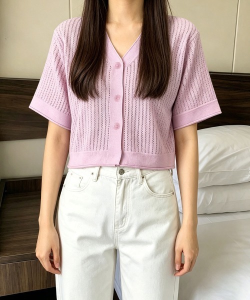 Miniministore(ミニミニストア)の「サマーニットカーディガン 透かし編み夏服(カーディガン/ボレロ・レディース・ホワイト/オレンジ/ブルー/ラベンダー・FREE)」の4枚目の写真