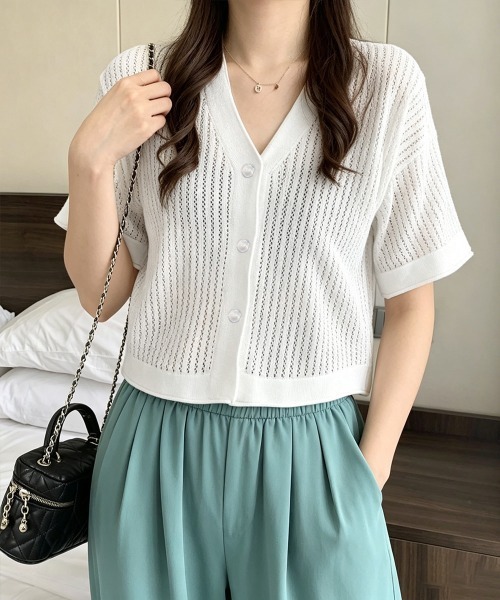 Miniministore(ミニミニストア)の「サマーニットカーディガン 透かし編み夏服(カーディガン/ボレロ・レディース・ホワイト/オレンジ/ブルー/ラベンダー・FREE)」の2枚目の写真