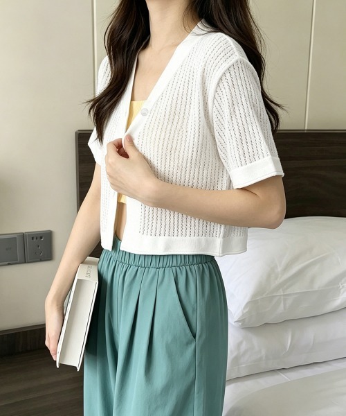 Miniministore(ミニミニストア)の「サマーニットカーディガン 透かし編み夏服(カーディガン/ボレロ・レディース・ホワイト/オレンジ/ブルー/ラベンダー・FREE)」の6枚目の写真