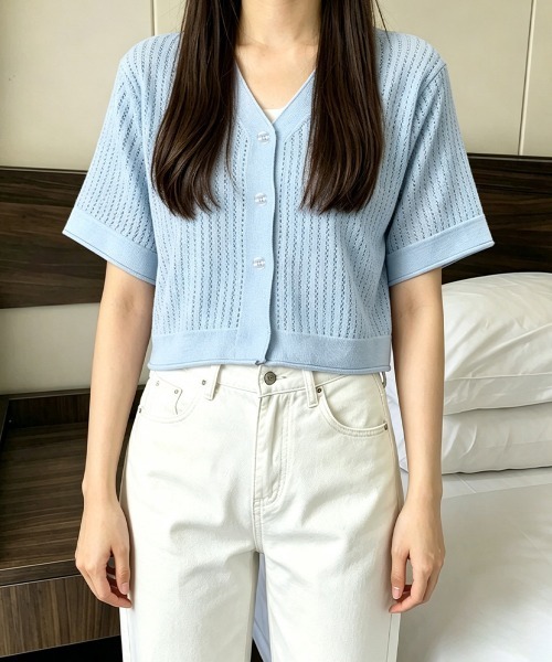 Miniministore(ミニミニストア)の「サマーニットカーディガン 透かし編み夏服(カーディガン/ボレロ・レディース・ホワイト/オレンジ/ブルー/ラベンダー・FREE)」の9枚目の写真