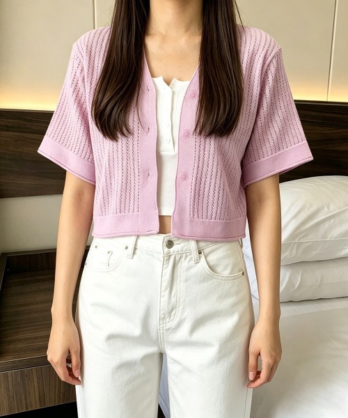 Miniministore(ミニミニストア)の「サマーニットカーディガン 透かし編み夏服(カーディガン/ボレロ・レディース・ホワイト/オレンジ/ブルー/ラベンダー・FREE)」の10枚目の写真