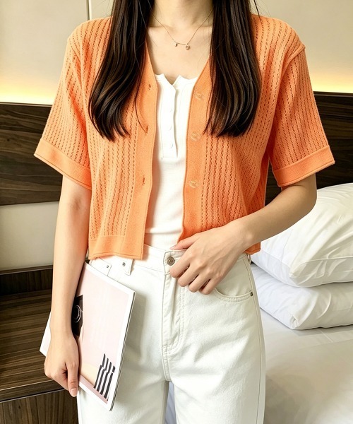 Miniministore(ミニミニストア)の「サマーニットカーディガン 透かし編み夏服(カーディガン/ボレロ・レディース・ホワイト/オレンジ/ブルー/ラベンダー・FREE)」の13枚目の写真