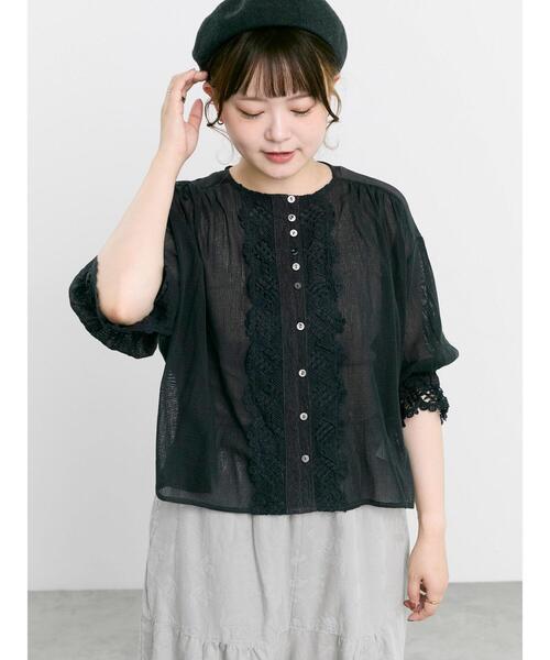 TSUHARU by Samansa Mos2(ツハルバイサマンサモスモス)の「メッシュはおりレースブラウス(シャツ/ブラウス・レディース・キナリ/ブラック/バーガンディー・F)」の2枚目の写真