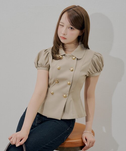 Chico(チコ)の「【全骨格◎/セットアップ対応】ダブルボタンパフジャケット(シャツ/ブラウス・レディース・ベージュ系その他2/ブラック/ベージュ/ライトベージュ・FREE)」の14枚目の写真