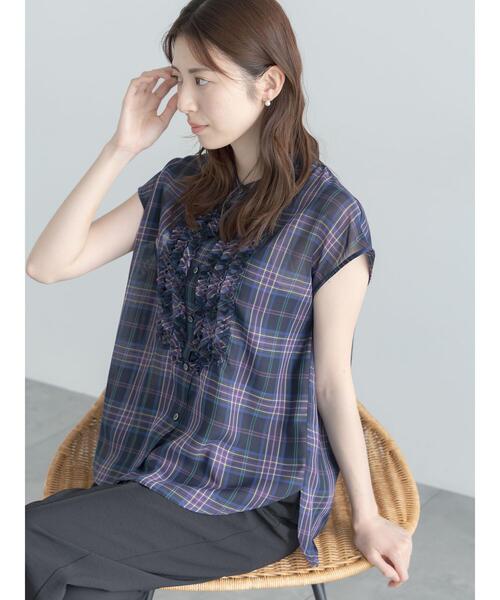 Te chichi(テチチ)の「【イージーケア/通気性】チェックフリルフレンチスリーブブラウス(シャツ/ブラウス・レディース・ブルー/オレンジ/オフホワイト・F)」の5枚目の写真