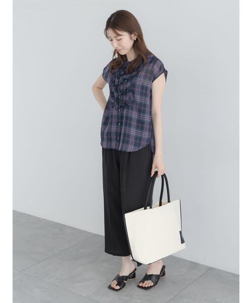 Te chichi(テチチ)の「【イージーケア/通気性】チェックフリルフレンチスリーブブラウス(シャツ/ブラウス・レディース・ブルー/オレンジ/オフホワイト・F)」の10枚目の写真