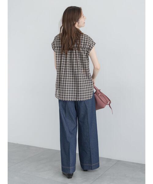Te chichi(テチチ)の「【イージーケア/通気性】チェックフリルフレンチスリーブブラウス(シャツ/ブラウス・レディース・ブルー/オレンジ/オフホワイト・F)」の16枚目の写真