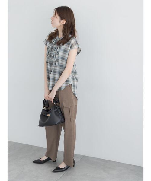 Te chichi(テチチ)の「【イージーケア/通気性】チェックフリルフレンチスリーブブラウス(シャツ/ブラウス・レディース・ブルー/オレンジ/オフホワイト・F)」の21枚目の写真