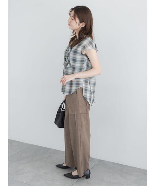 Te chichi(テチチ)の「【イージーケア/通気性】チェックフリルフレンチスリーブブラウス(シャツ/ブラウス・レディース・ブルー/オレンジ/オフホワイト・F)」の22枚目の写真