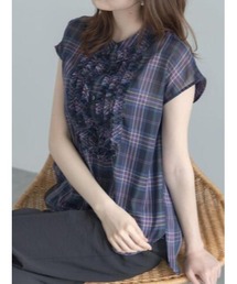 Te chichi（テチチ）の「【イージーケア/通気性】チェックフリルフレンチスリーブブラウス（シャツ/ブラウス）」