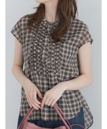 Te chichi（テチチ）の「【イージーケア/通気性】チェックフリルフレンチスリーブブラウス（シャツ/ブラウス）」