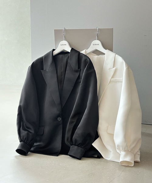 ELFRANK（エルフランク）の「【2026AW】【M～Lサイズ展開】サテンオーバーサイズテーラードジャケット 洗える《着用動画あり》（テーラードジャケット・レディース・ブラック/オフホワイト・M/L）」の3枚目の写真