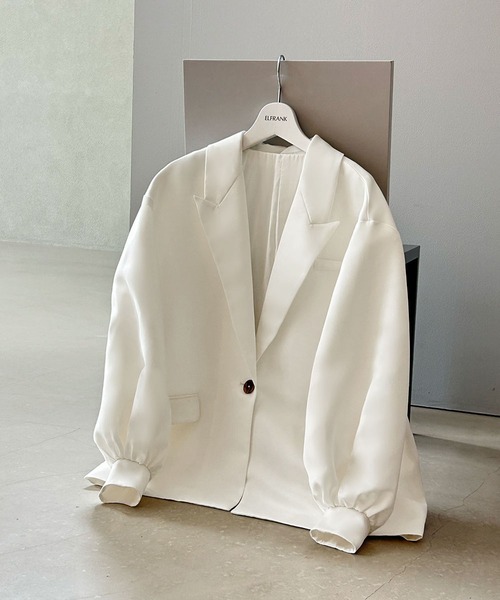 ELFRANK（エルフランク）の「【2026AW】【M～Lサイズ展開】サテンオーバーサイズテーラードジャケット 洗える《着用動画あり》（テーラードジャケット・レディース・ブラック/オフホワイト・M/L）」の11枚目の写真