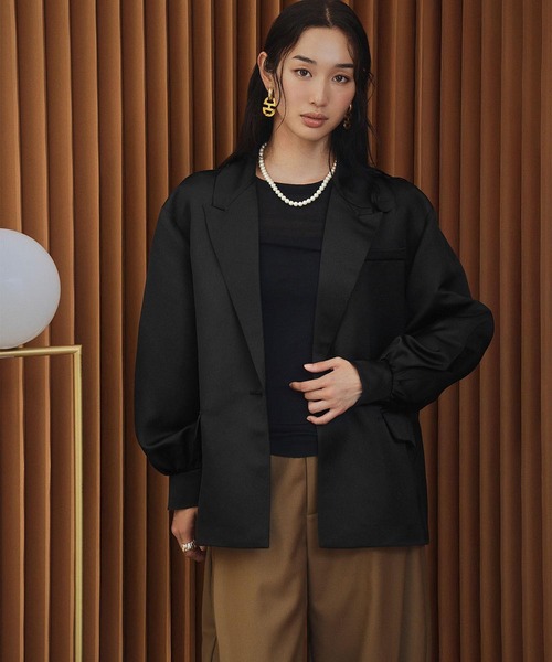 ELFRANK（エルフランク）の「【2026AW】【M～Lサイズ展開】サテンオーバーサイズテーラードジャケット 洗える《着用動画あり》（テーラードジャケット・レディース・ブラック/オフホワイト・M/L）」の12枚目の写真