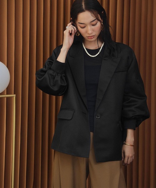 ELFRANK（エルフランク）の「【2026AW】【M～Lサイズ展開】サテンオーバーサイズテーラードジャケット 洗える《着用動画あり》（テーラードジャケット・レディース・ブラック/オフホワイト・M/L）」の13枚目の写真