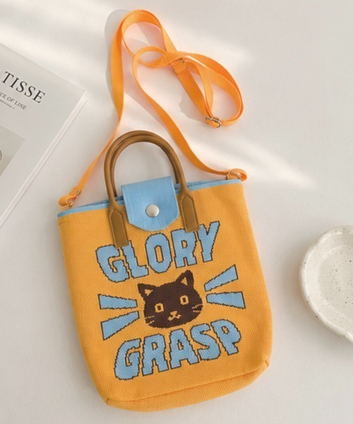 CLOTHY(クロシィ)の「【レトロポップなネコモチーフ☆】ニット素材 ミニハンドバッグ(ねこ)(ハンドバッグ・レディース・イエロー/ブルー/オフホワイト・FREE)」の3枚目の写真