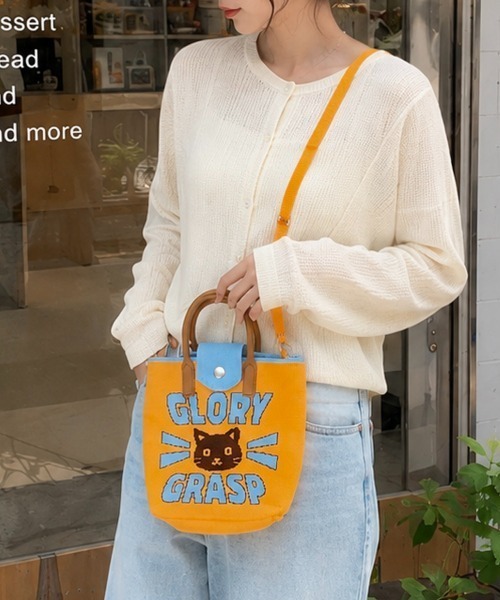 CLOTHY(クロシィ)の「【レトロポップなネコモチーフ☆】ニット素材 ミニハンドバッグ(ねこ)(ハンドバッグ・レディース・イエロー/ブルー/オフホワイト・FREE)」の9枚目の写真