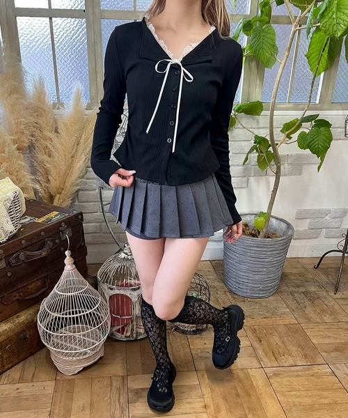 PHILLY(フィリー)の「レースフリルフェイクカーデトップス(Tシャツ/カットソー・レディース・グレー/ブラック・FREE)」の11枚目の写真