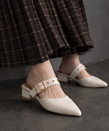 ゴールドバックルポインテッドミュールパンプス