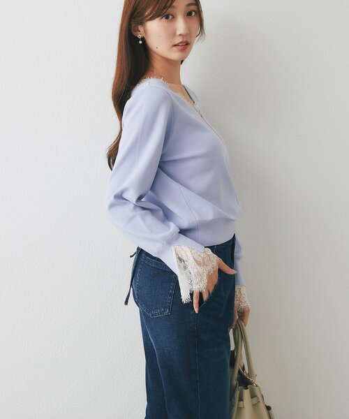 La boutique BonBon(ラブティックボンボン)の「【繊細レースで女子力UP!】レース付きVネックニット(ニット/セーター・レディース・バイオレット/ネイビー/ピンク/オフホワイト・FREE)」の19枚目の写真