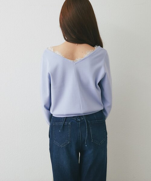 La boutique BonBon(ラブティックボンボン)の「【繊細レースで女子力UP!】レース付きVネックニット(ニット/セーター・レディース・バイオレット/ネイビー/ピンク/オフホワイト・FREE)」の11枚目の写真