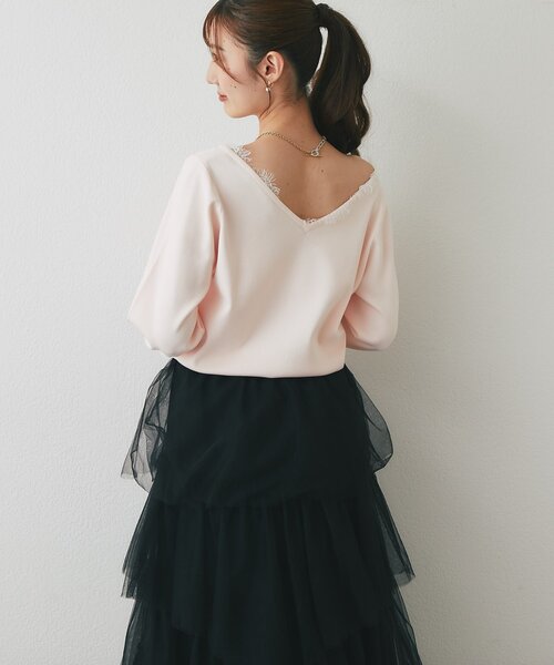 La boutique BonBon(ラブティックボンボン)の「【繊細レースで女子力UP!】レース付きVネックニット(ニット/セーター・レディース・バイオレット/ネイビー/ピンク/オフホワイト・FREE)」の10枚目の写真