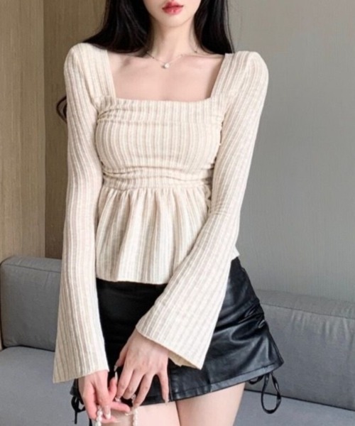 Beststore（ベストストア）の「スクエアネック シャーリングペプラムチュニック トップス カットソー（Tシャツ/カットソー・レディース・アイボリー/ベージュ・FREE）」の5枚目の写真