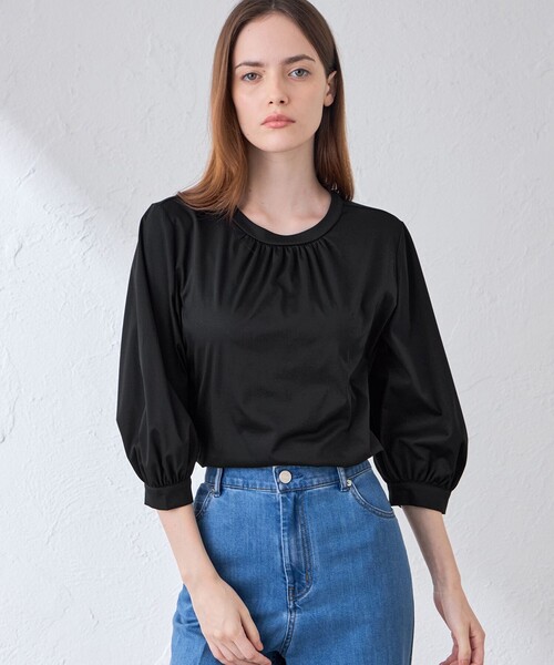 MACKINTOSH LONDON(マッキントッシュ ロンドン)の「【WEB・一部店舗限定】ハイゲージスムースギャザープルオーバー(Tシャツ/カットソー・レディース・ブラック/ワイン/オフホワイト・40/38)」の2枚目の写真
