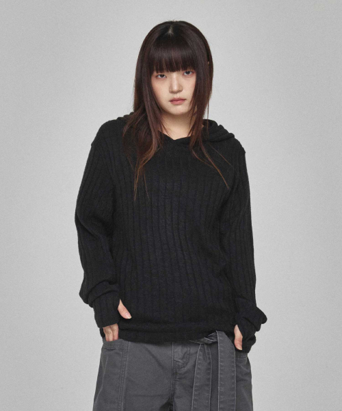 KICHUL(キチョル)の「コージーリブニットフーディ(ブラック)(パーカー・レディース・その他・SMALL/MEDIUM/LARGE)」の4枚目の写真