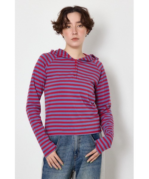 RODEO CROWNS WIDE BOWL（ロデオクラウンズワイドボウル）の「ボーダーフーディロンTEE（Tシャツ/カットソー・レディース・グリーン系その他/レッド系その他/ブラック系その他・FREE）」の8枚目の写真