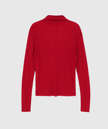 SHEER MOCK-NECK PIN-TUCK TEE_RED