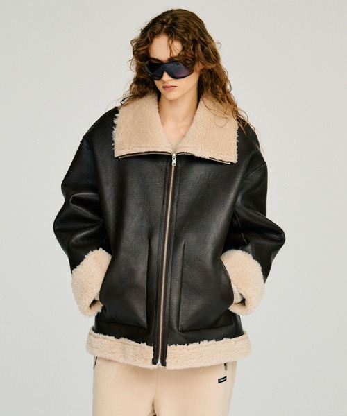 PRANK PROJECT(プランクプロジェクト)の「【2026Winter Pre-Order】リバーシブルスタンドカラージャケット / Reversible Stand Collar Jacket(ムートンコート・レディース・ブラウン/ブラック・FREE)」の2枚目の写真