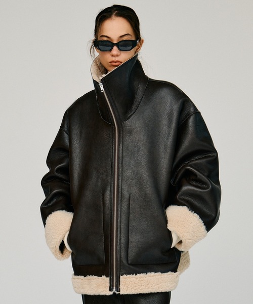 PRANK PROJECT(プランクプロジェクト)の「【2026Winter Pre-Order】リバーシブルスタンドカラージャケット / Reversible Stand Collar Jacket(ムートンコート・レディース・ブラウン/ブラック・FREE)」の12枚目の写真