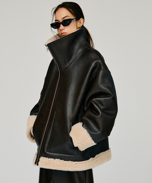 PRANK PROJECT(プランクプロジェクト)の「【2026Winter Pre-Order】リバーシブルスタンドカラージャケット / Reversible Stand Collar Jacket(ムートンコート・レディース・ブラウン/ブラック・FREE)」の13枚目の写真