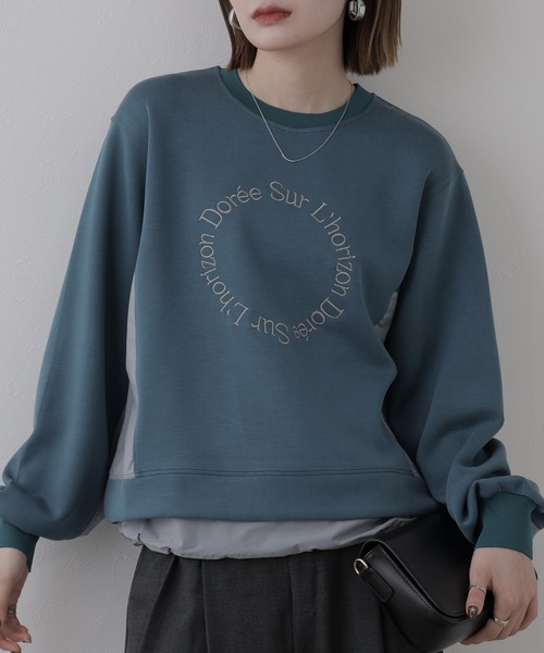 BRODIAEA（ブローディア）の「BRODIAEA 異素材切り替えダンボールニットプルオーバー長袖（Tシャツ/カットソー・レディース・ブルーグリーン/ベージュ・40）」の2枚目の写真