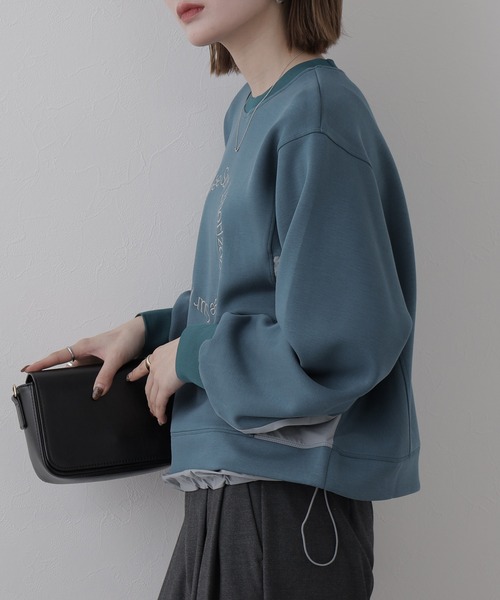 BRODIAEA（ブローディア）の「BRODIAEA 異素材切り替えダンボールニットプルオーバー長袖（Tシャツ/カットソー・レディース・ブルーグリーン/ベージュ・40）」の21枚目の写真