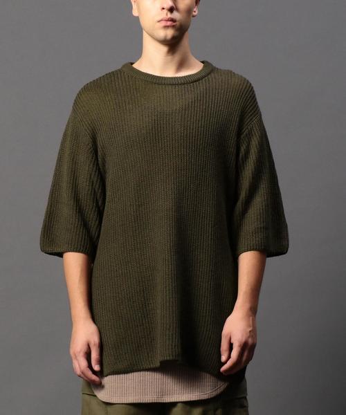 MONKEY TIME（モンキータイム）の「＜monkey time＞  C/L サイドジップ ワイド クルーネックニット ショートスリーブ◆（ニット/セーター・メンズ・ダークグレー/オリーブ・X-LARGE/LARGE/MEDIUM/SMALL）」の2枚目の写真