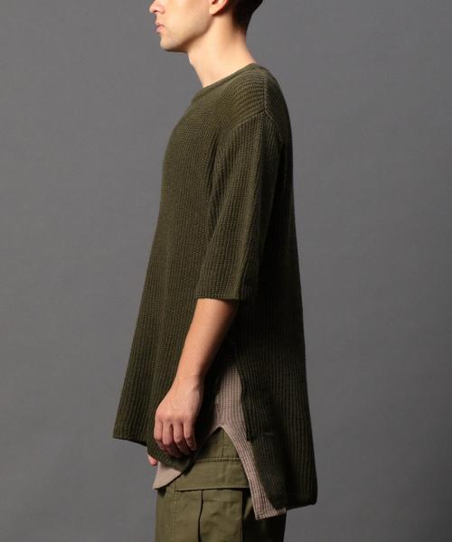 MONKEY TIME（モンキータイム）の「＜monkey time＞  C/L サイドジップ ワイド クルーネックニット ショートスリーブ◆（ニット/セーター・メンズ・ダークグレー/オリーブ・X-LARGE/LARGE/MEDIUM/SMALL）」の4枚目の写真