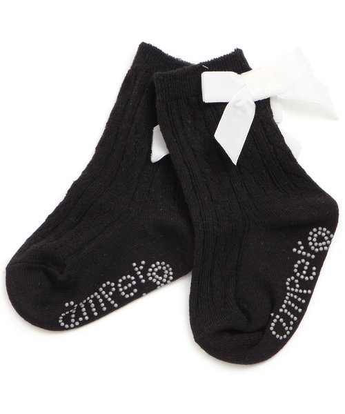 Ampersand（アンパサンド）の「女の子リボン付きソックス（ソックス/靴下・キッズ・ブラック/ネイビー/サーモンピンク・12/15 /18/21）」の2枚目の写真