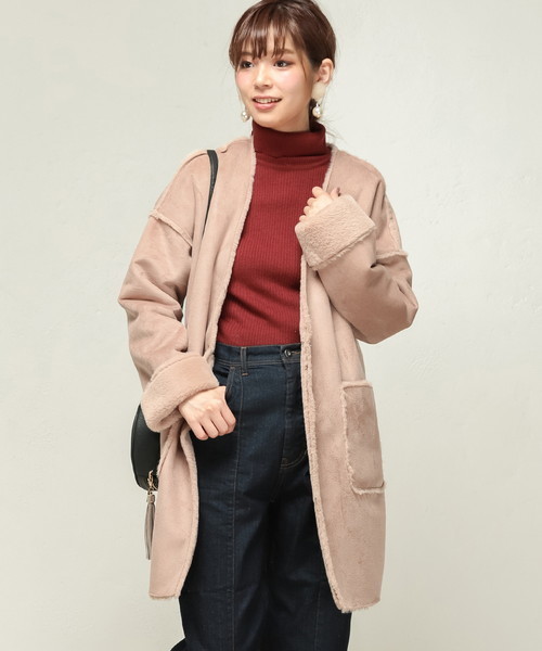 natural couture(ナチュラルクチュール)の「フェイクムートンリバーシブルコート(ムートンコート・レディース・アイボリー/ライトグレー/キャメル/ピンクベージュ・FREE)」の15枚目の写真