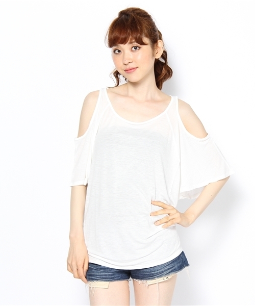 LOVE BOAT(ラブ・ボート)の「肩アキ2WAY TOPS(Tシャツ/カットソー・レディース・ブルー系/ブラック系/ホワイト系・FREE)」の2枚目の写真