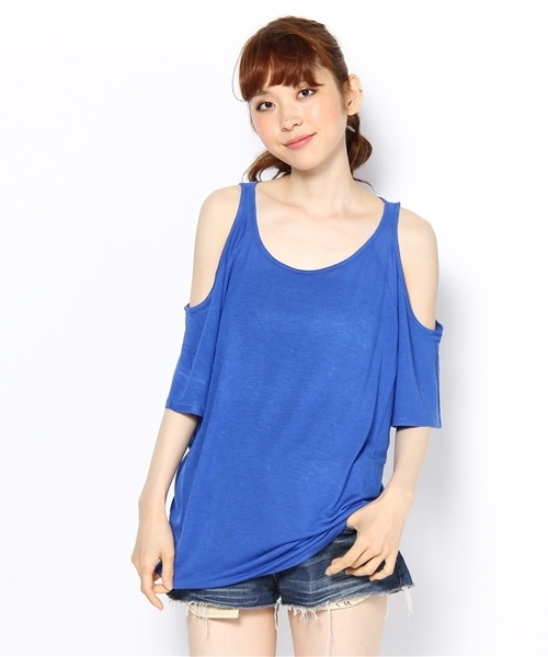 LOVE BOAT(ラブ・ボート)の「肩アキ2WAY TOPS(Tシャツ/カットソー・レディース・ブルー系/ブラック系/ホワイト系・FREE)」の3枚目の写真