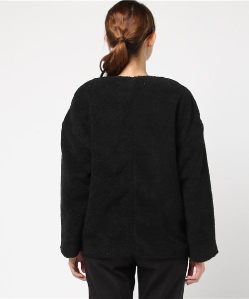 earth music&ecology（アースミュージックアンドエコロジー）の「・ボアショートコート（ノーカラージャケット・レディース・キャメル/アイボリー/ブラック・FREE）」の6枚目の写真