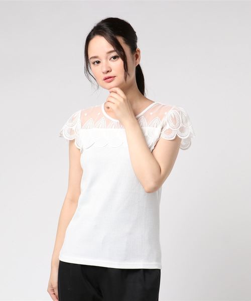 rps（アールピーエス）の「オーバーレーステレコ半袖カットプルオーバー（Tシャツ/カットソー・レディース・オフホワイト/ブラック・M）」の8枚目の写真