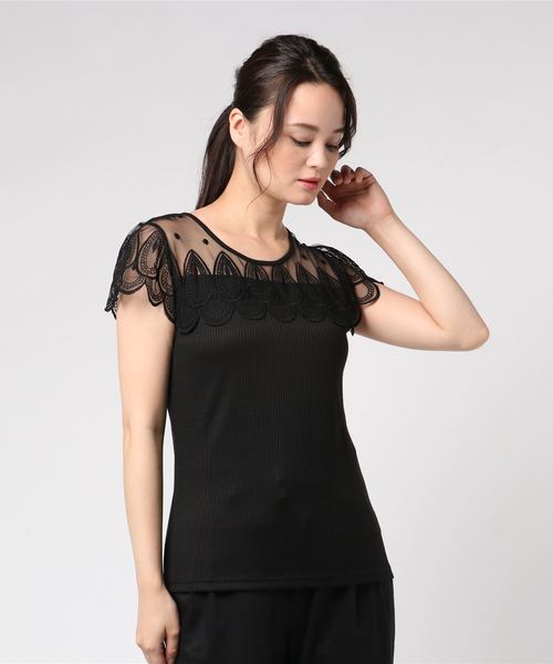 rps（アールピーエス）の「オーバーレーステレコ半袖カットプルオーバー（Tシャツ/カットソー・レディース・オフホワイト/ブラック・M）」の9枚目の写真