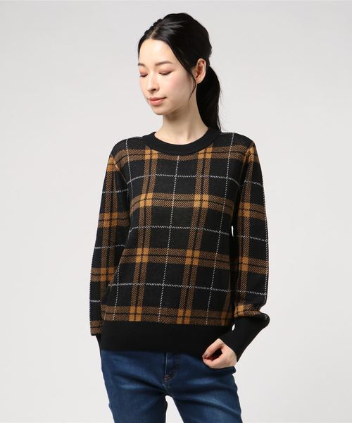 YECCA VECCA(イェッカヴェッカ)の「チェック柄ニットプルオーバー(ニット/セーター・レディース・グリーン/オフホワイト/キャメル・FREE)」の3枚目の写真