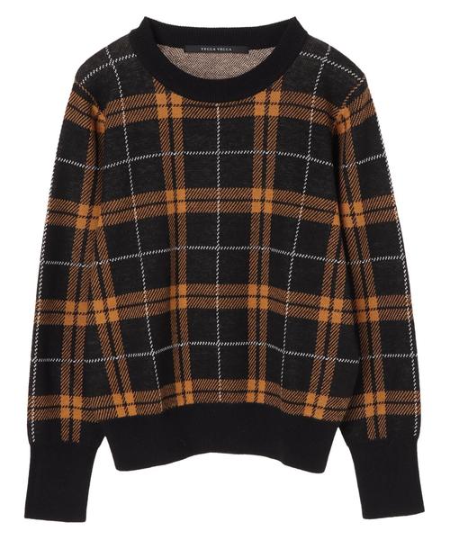YECCA VECCA(イェッカヴェッカ)の「チェック柄ニットプルオーバー(ニット/セーター・レディース・グリーン/オフホワイト/キャメル・FREE)」の12枚目の写真