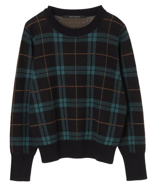 YECCA VECCA(イェッカヴェッカ)の「チェック柄ニットプルオーバー(ニット/セーター・レディース・グリーン/オフホワイト/キャメル・FREE)」の11枚目の写真